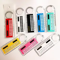 Regla recta Solar Mini ultrafina con calculadora Solar, suministros de lupa escolar multifunción para oficina, calculadora K9O3