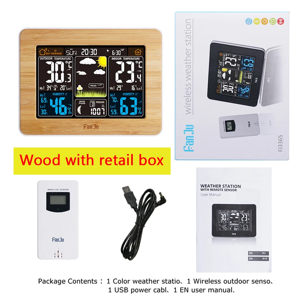 W with retail box Многофункциональные часы с будильником, датчиком температуры и влажности, датчиком погоды, светодиодный, электронные цифровые настенные часы - Цвет: W with retail box