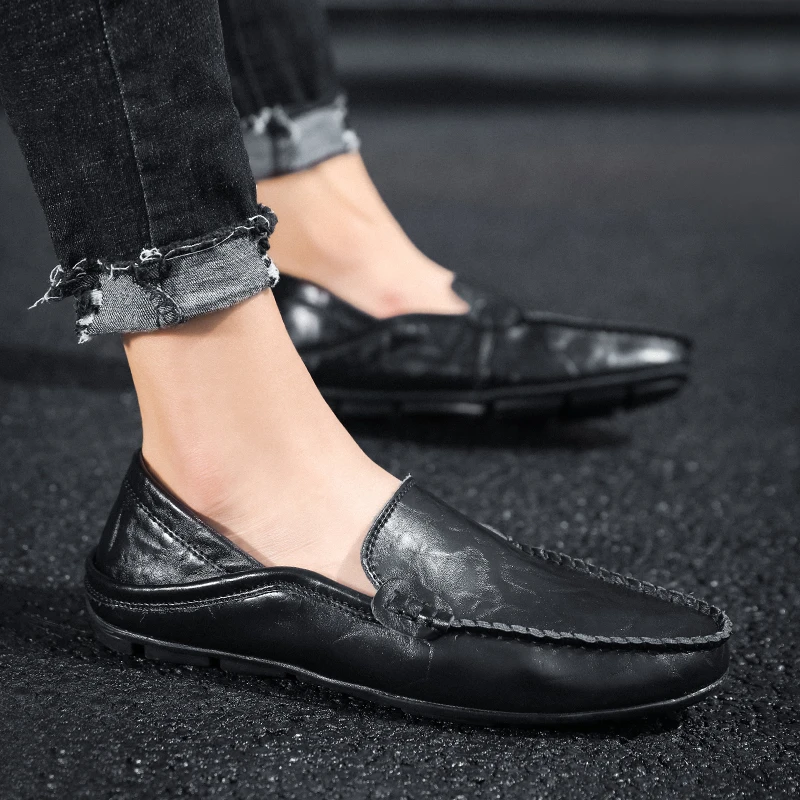 

men Leather Casual Shoes outdoor Luxury Brand Mens Loafers Moccasins Breathable Slip on Driving Shoes men Soft Flat Shoes