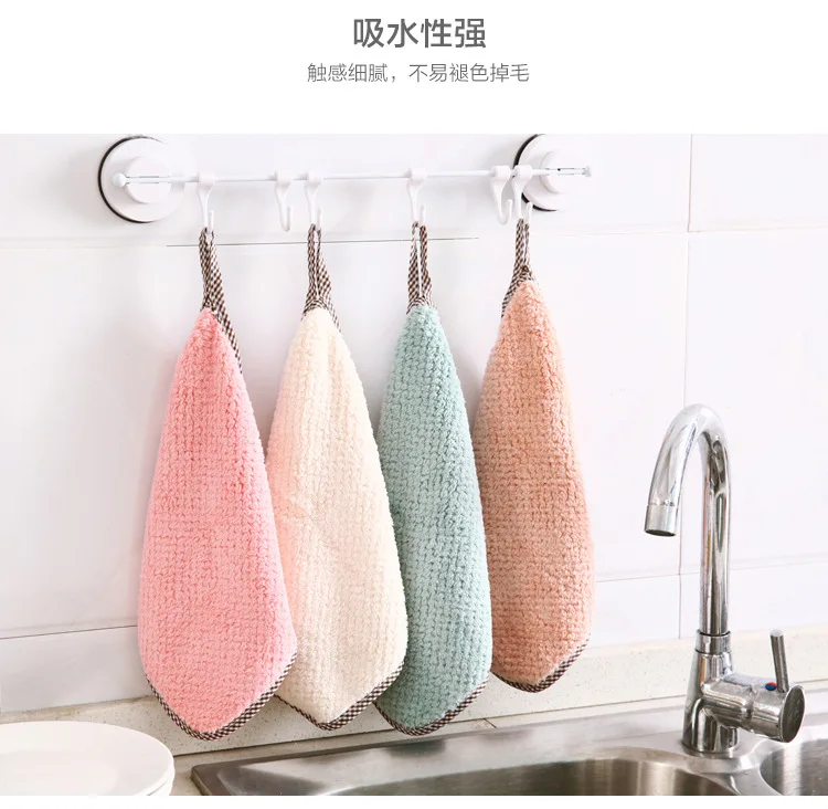 Hangable Coral Velvet Hand Towel Kitchen Cleaning Towel Square Dishcloth Ultra-strength Water Absorbent Towel Wholesale