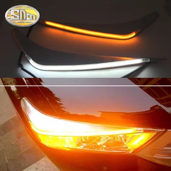 

For Toyota Highlander 2012 2013 2014 LED Headlight Brow Eyebrow Daytime Running Light DRL With Yellow Turn signal Light