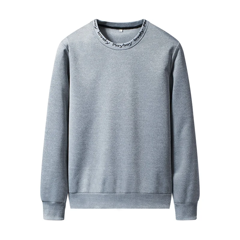 PLAYBOY/Новинка, однотонный пуловер с длинными рукавами, с длинными рукавами, с буквенным принтом, мужские толстовки черного и белого цвета, размеры 4XL, Z8723 - Цвет: Серый