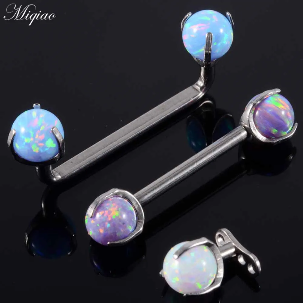 Miqiao 5pcs Trendy Exquisite Stainless Steel Opal Ball Inner Tongue Nail Human Body Piercing Jewelry