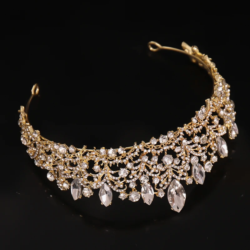 Gold Luxus Hochzeit Krone für Braut Strass Haarschmuck Geschenke Diademe Kristall Haarschmuck Frauen Stirnband Braut Kopf bedeckung – Detail 2