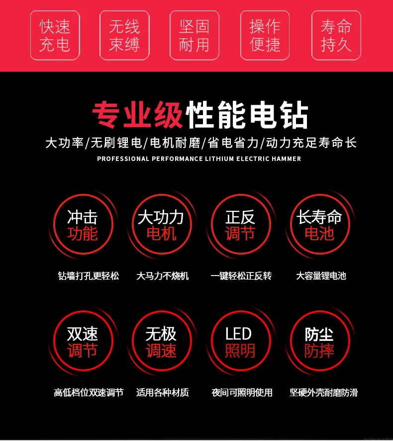 Huang rui Электрический инструмент Бытовая многофункциональная беспроводная ручная электрическая дрель бесщеточная перезаряжаемая электрическая дрель литиевая El