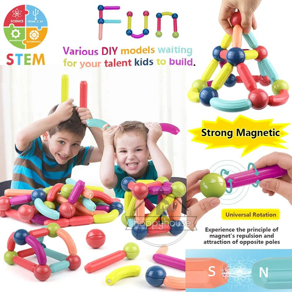 Magnetic Constructor Blocks Set Toys for Kids Magnet Stick Rod Building Blocks Montessori Educational Toys For Children Boy Girl 4