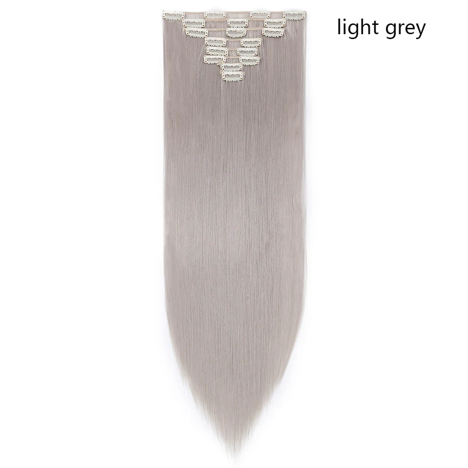 light grey SNOILITE 26 дюймов 8 шт./компл. волосы на заколках для наращивания Натуральные Прямые волосы на клипсах из искусственных волос клип в наращивание волос для женщин - Цвет: light grey