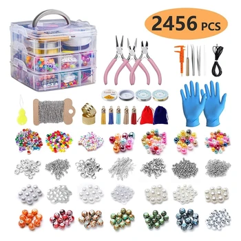 

2456Pcs Jewelry Making Supplies Kit with Assorted Beads Charms Findings Wire Cord Pliers for Necklace Bracelet Earrings DIY