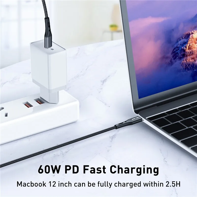 USLION 60 Вт USB Type C к кабель для Samsung Galaxy S9 Plus поддержка PD QC3.0 3A быстрой зарядки