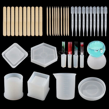 

41Pcs DIY Coaster Cup Pen Soap Candle Holder Resin Molds Ashtray Flower Pot Pendant Resin Casting Molds Kit Art Molds