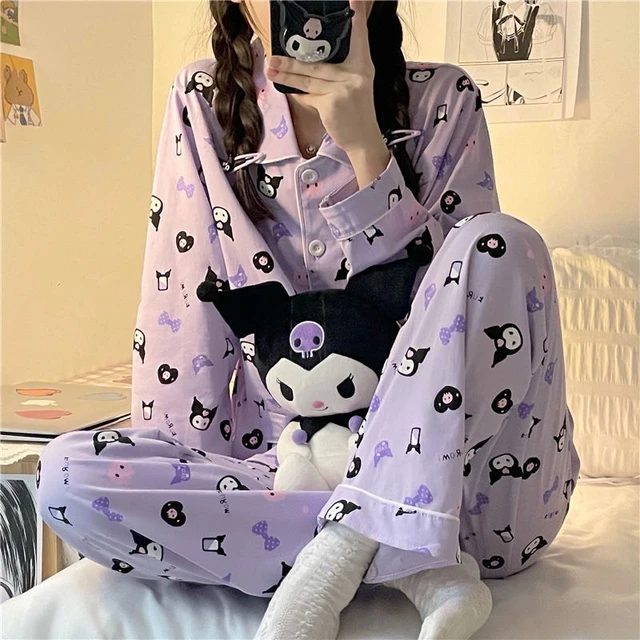 Pijama Sanrio Kawaii infantil, roupas de algodão, cardigã com decote em v,  minha melodia, Kuromi, roupas de anime para meninas, primavera e outono -  AliExpress
