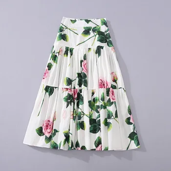 

European and American women's wear 2020 summer new style Rose print pleated fashion skirt