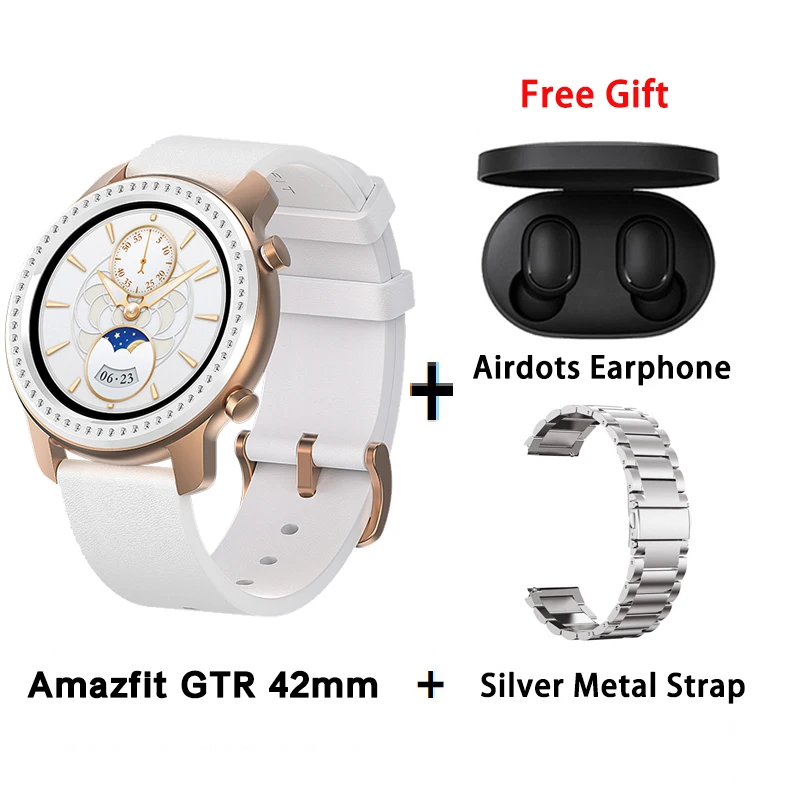 add silver metal Блестящие новые Смарт-часы Amazfit GTR 42 мм, 5 АТМ, умные часы, 12 дней, батарея, управление музыкой, для Xiaomi, Android, IOS - Color: add silver metal