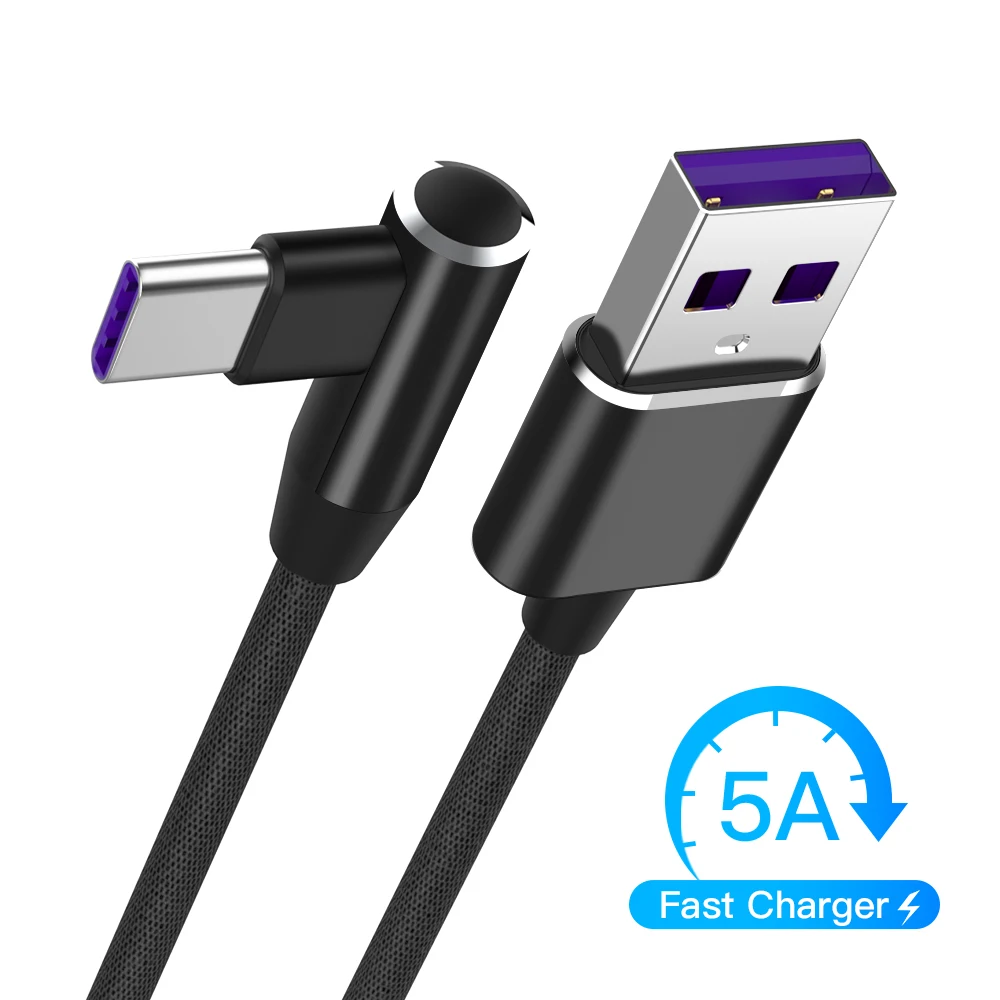 5A type C USB кабель 90 градусов type-C шнур для быстрой зарядки данных USB C супер зарядный провод для huawei Mate20 P20 кабель для быстрой зарядки