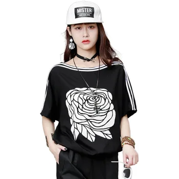 

2020 Summer Fashion Flower Printing T Batwing Sleeve Shirt Women Tees Trend Tops And Pullovers