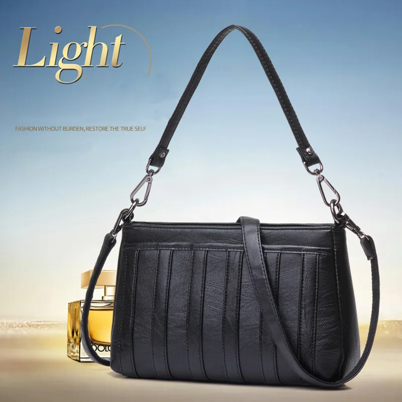 

Women Temperament Shoulder Bag Small Stripes Simple High Quality Messenger Bag Exquisite Ladies Soft Multiple Compartment Bag