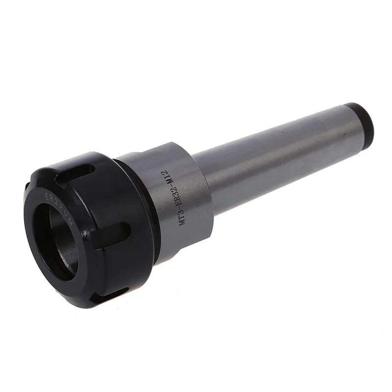 ER32 MT3 M12 Taper Collet Chuck Holder CNC Milling Lathe Straight Tool Silver+Black