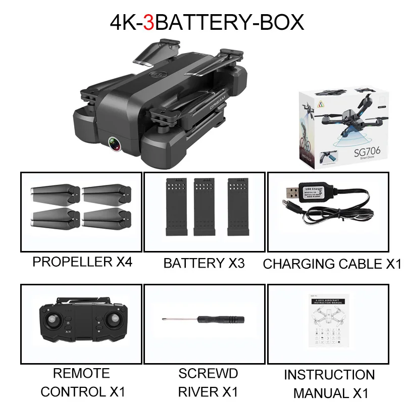 SG706 Квадрокоптер Дрон 4K 1080P двойная камера WiFi FPV оптический поток Профессиональный радиоуправляемый Дрон складной Квадрокоптер игрушки - Цвет: 4K 3B Box