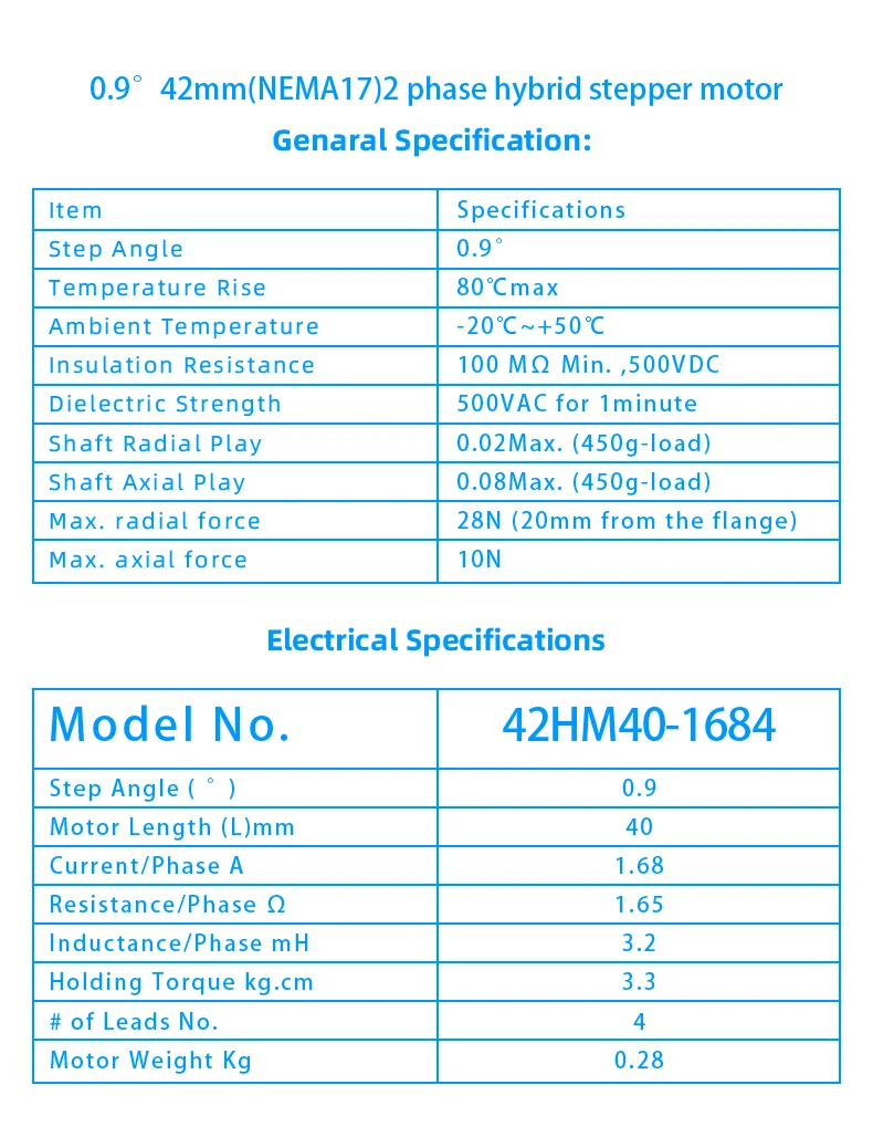 33n. cm, 1.68a 2.8v, 17hs4401, impressora 3d de 4 chumbo
