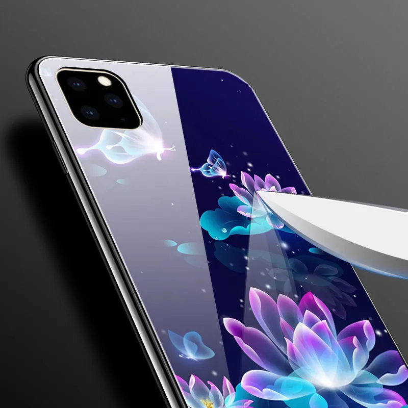 Закаленное стекло чехол для iPhone 11 11Pro максимальный Чехол Мягкий бампер задняя крышка для iPhone 11 Pro Max телефон стеклянная крышка для iPhone11