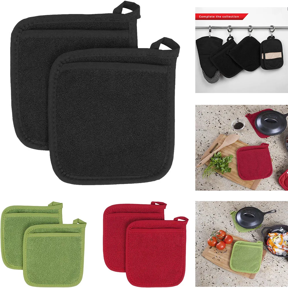 3 en 1 porte-Pot isolation gant coton Terry micro-ondes gants cuisine manique tapis pour la cuisson BBQ gants four mitaines cuisson ► Photo 3/6