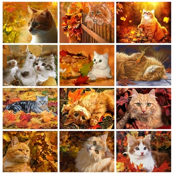 

Huacan Full Square Diamond Painting Art Kits Fall Diamond Embroidery Cross Stitch Animal Cat 5D DIY Mosaic Decor For Home