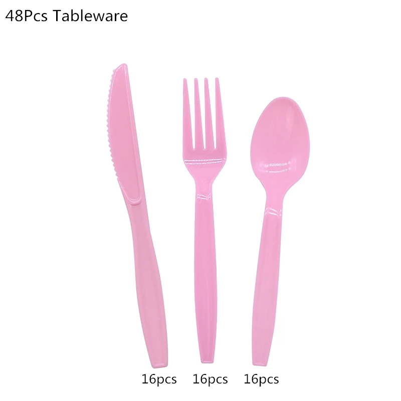 48Pcs tableware 65 шт. вечерние принадлежности в виде единорога для детей, украшения на день рождения, одноразовые столовые приборы, набор бумажных тарелок, чашка, баннер, декор для девочек - Цвет: 48Pcs tableware