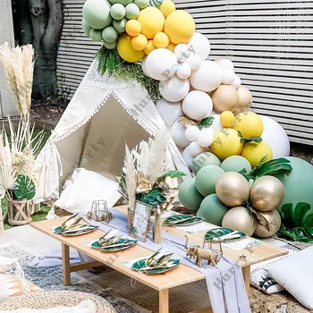 

100Pcs Party Decor Balloon Garland Arch Kit Wedding Party Retro Green Yellow Balloons Backdrop Birthday Decoration Baby Shower