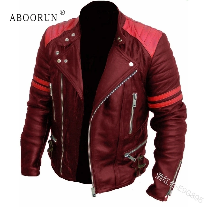 

ABOORUN Plus Size 5XL Men's Motorcycle Leather Jackets Fashion Patchwork Biker Jacket Casual Leather Coat for Male