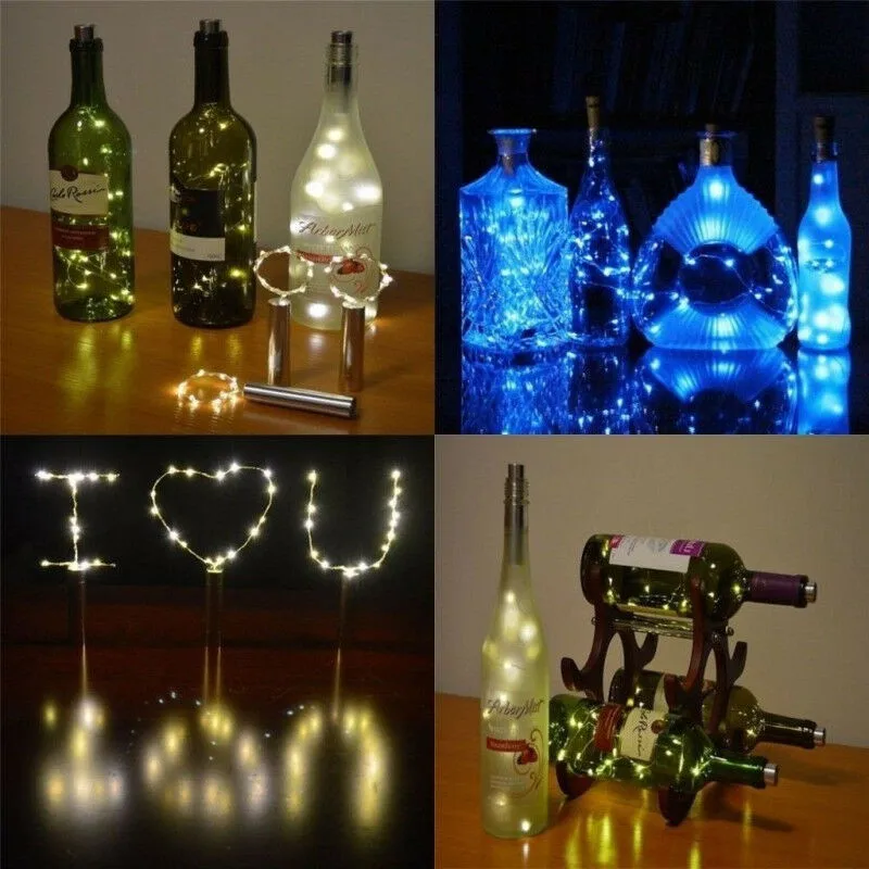 

ZANCAKA String Light Silver LED Wine Bottle Lights Battery Powered Cork Shape Glass Bottle Stopper Lamp Christmas Garlands Decor