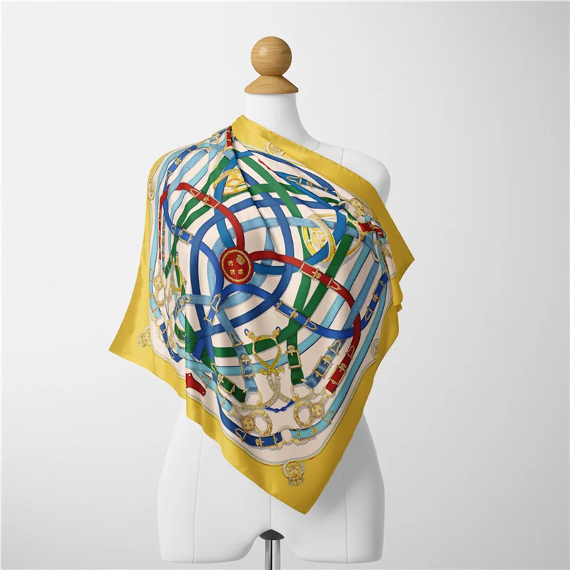 Twill Seide Schal Frau Schmelzen Kette Druck Platz Schals Wraps Bandana Kleine Hijab Foulards Dame Krawatte Stirnband Halstuch 53CM – Detail 4