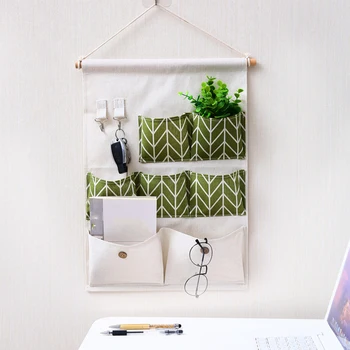 

Hanger Pouches 7 Pocket Cotton Linen Space Saving Hanging Organizer Closet Kitchen Storage Wardrobe Over The Door Bags Bathroom