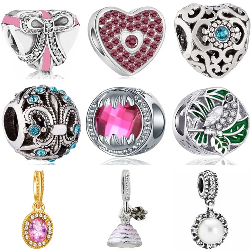 Hot Selling Crystal Tree Bee Leaves Bow Shoes Dress Simulated Pearl Mickey Beads Fit Pandora Charms for Women DIY Bijoux Jewelry | Украшения