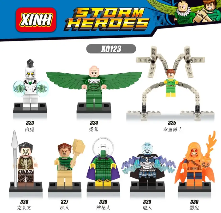 

Building Blocks Super Heroes Dr. Octopus White Tiger Hobgoblin Kraven The Hunter Mysterio Electro Bricks Toys for children X0123