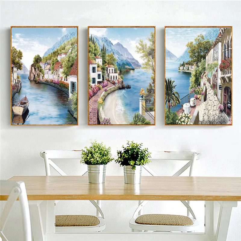 

GOODECOR Mediterranean Modular Pictures Canvas Landscape Painting Scandinavian Living room Home Decor Canvas Posters Prints