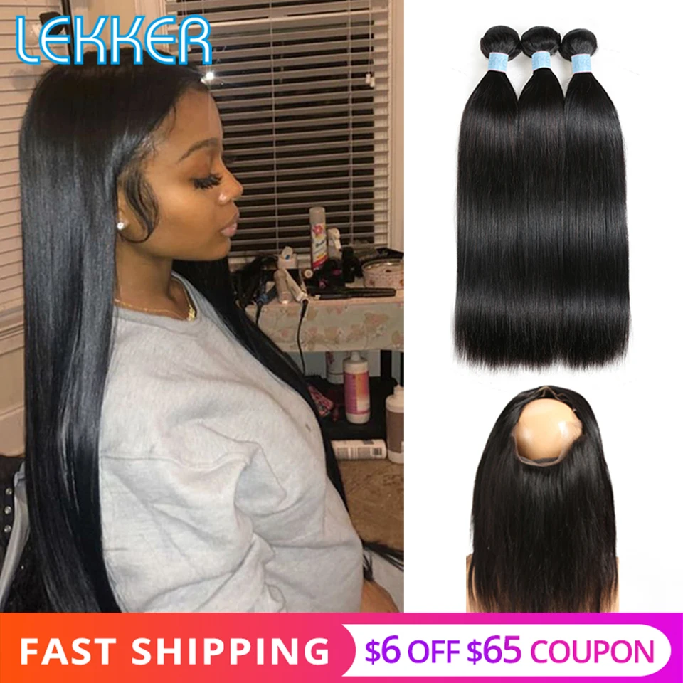 

Lekker Straight Hair Bundles With Frontal Brazilian Hair Bundles with Frontal 360 Lace Frontal Human Hair Bundles With Clousre