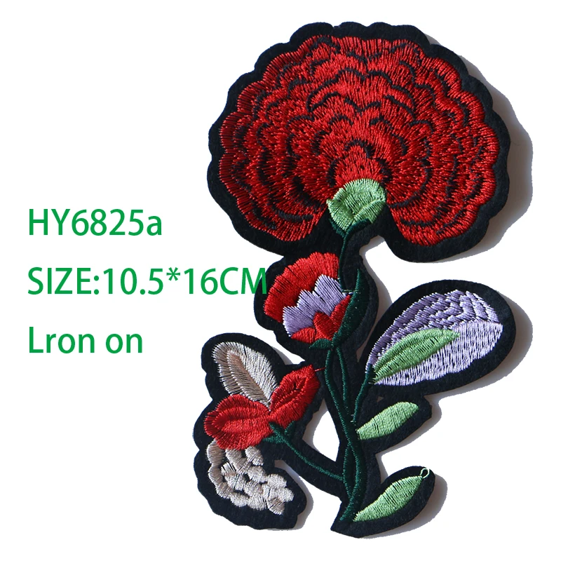 HY6825A Пион Рододендрон роза Вышитые железные нашивки для одежды DIY полосатая одежда Лоскутная наклейка пользовательские цветы значки - Цвет: HY6825A