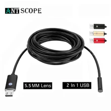 2 в 1 USB эндоскоп 720P HD 5,5 мм объектив 2 м 5 м 10 м Мини USB бороскоп для осмотра ПК телефон Android эндоскоп камера 30