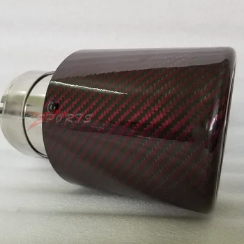 

Stainless Steel Car Glossy Red Carbon Fiber Car Exhaust Tip Round Tailpipe Car-styling Exhaust Car Muffler Tip With A Logo