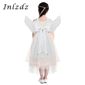 

Kids Girsl Feather Angel Wings with Three Layered Tulle for Dance Party Cosplay Costume Masquerade Carnival Holiday Angle Dress