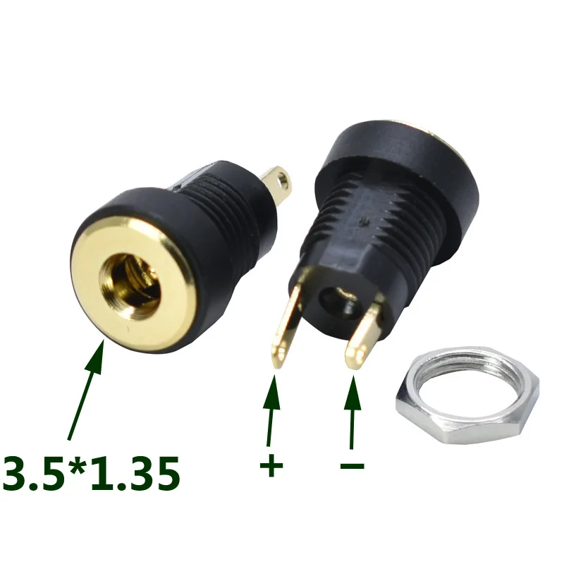 5Pcs DC022B Gold plated DC Power Supply Jack Socket Female Connector 5.5x2.1mm Plug Adapter Panel Mount 2 Terminal Types | Обустройство