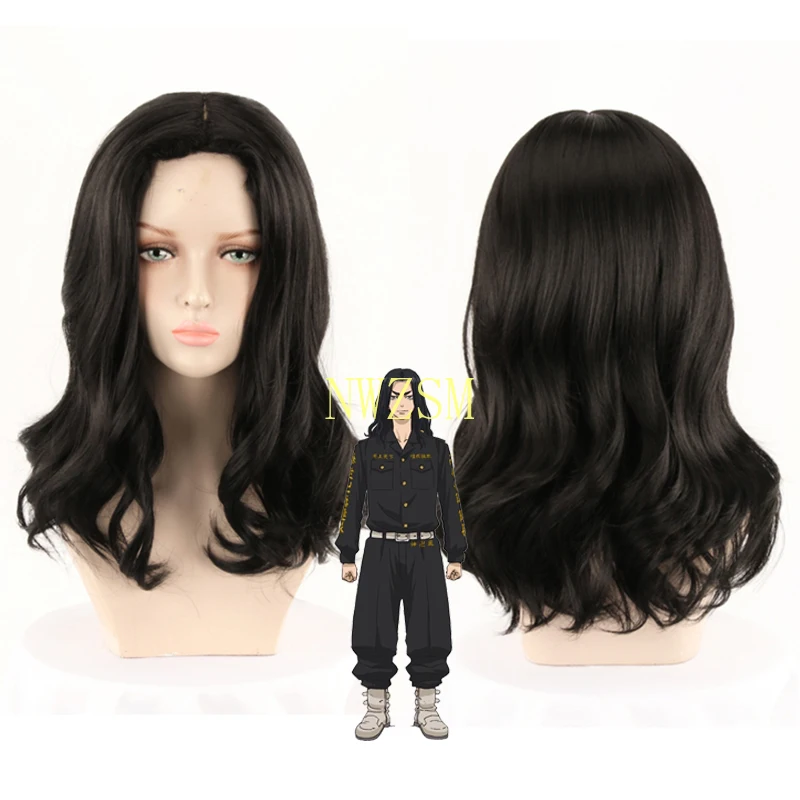 

Tokyo Revengers Keisuke Baji Black Curly Wig Cosplay Costume Heat Resistant Synthetic Hair Men Women Wigs