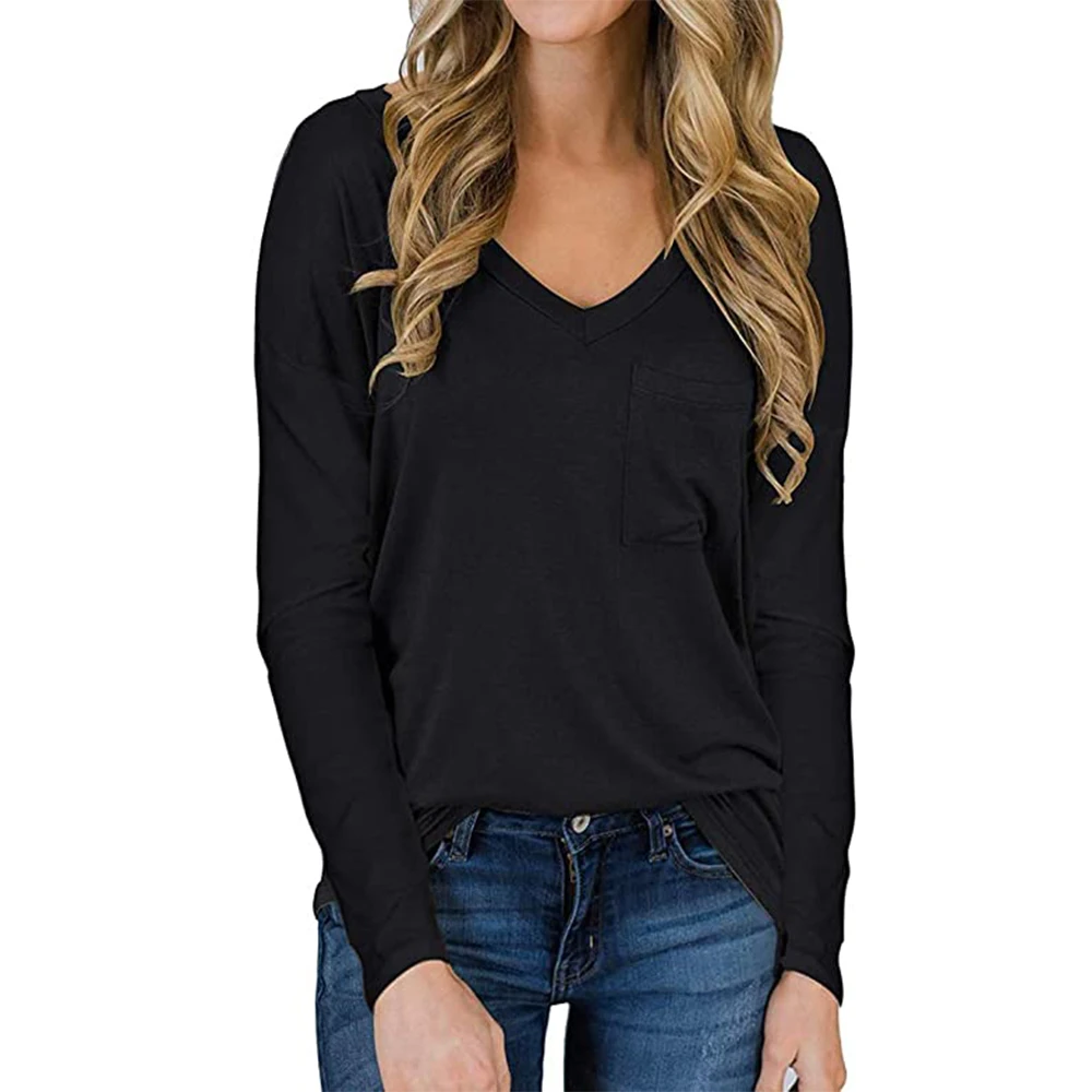 

GULE Women Summer Short/Long Sleeve V Neck T Shirts Basic Tee Tops