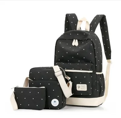 Mochilas 3 шт./компл. элегантный дизайн школьные ранцы Для женщин модная парусиновая рюкзаки для девочек путешествия рюкзак ранец; zainetti donna; кожаные туфли-лодочки - Цвет: Black