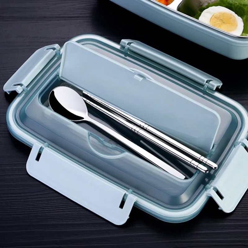 

Stainless Steel Pink Black Lunch Box Grids Anti-Sealed Microwave Food Container W/ Spoon PP Silicone high quality