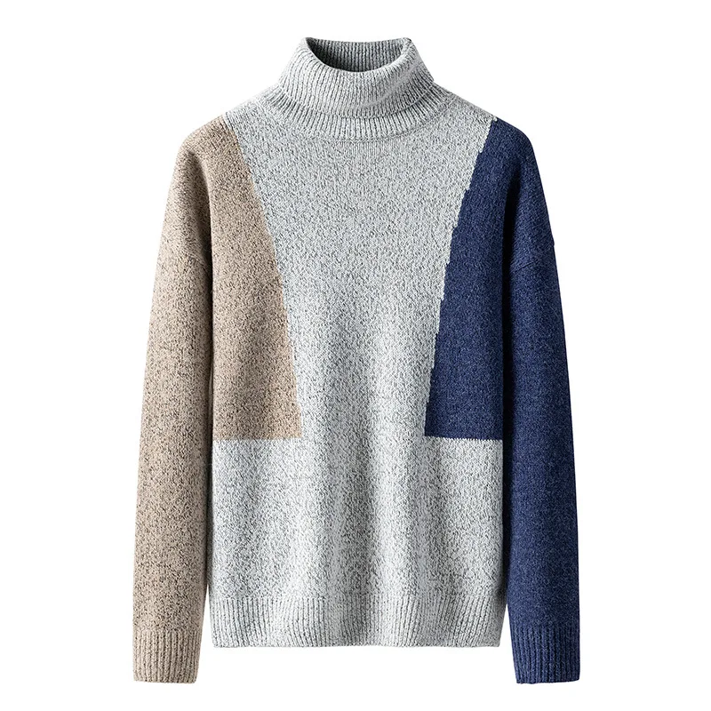 ZUSIGEL Новое поступление мужские пуловеры в японском стиле Цветные Лоскутные мужские свитера с высоким воротом для Повседневный теплый свободный зимний свитер мужской трикотаж - Цвет: Светло-серый
