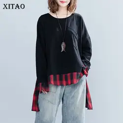 XITAO свободная футболка в сеточку с круглым вырезом, хлопковый топ с вкладышем, женские модные топы в Корейском стиле 2019 WQR1416