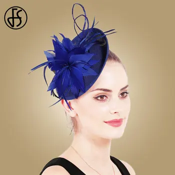 

FS White Church Fascinator Derby Headband For Women Feather Mesh Party Hat Cocktail Fedoras Wedding Bowknot Hair Accessory