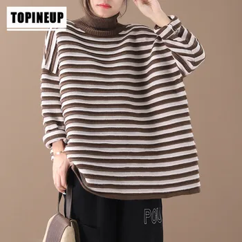 

high neck stripe sweater bottoming top 2019 New Pullovers Knit Bottom Tops Short Loose High Street Autumn Knitted Jumpers