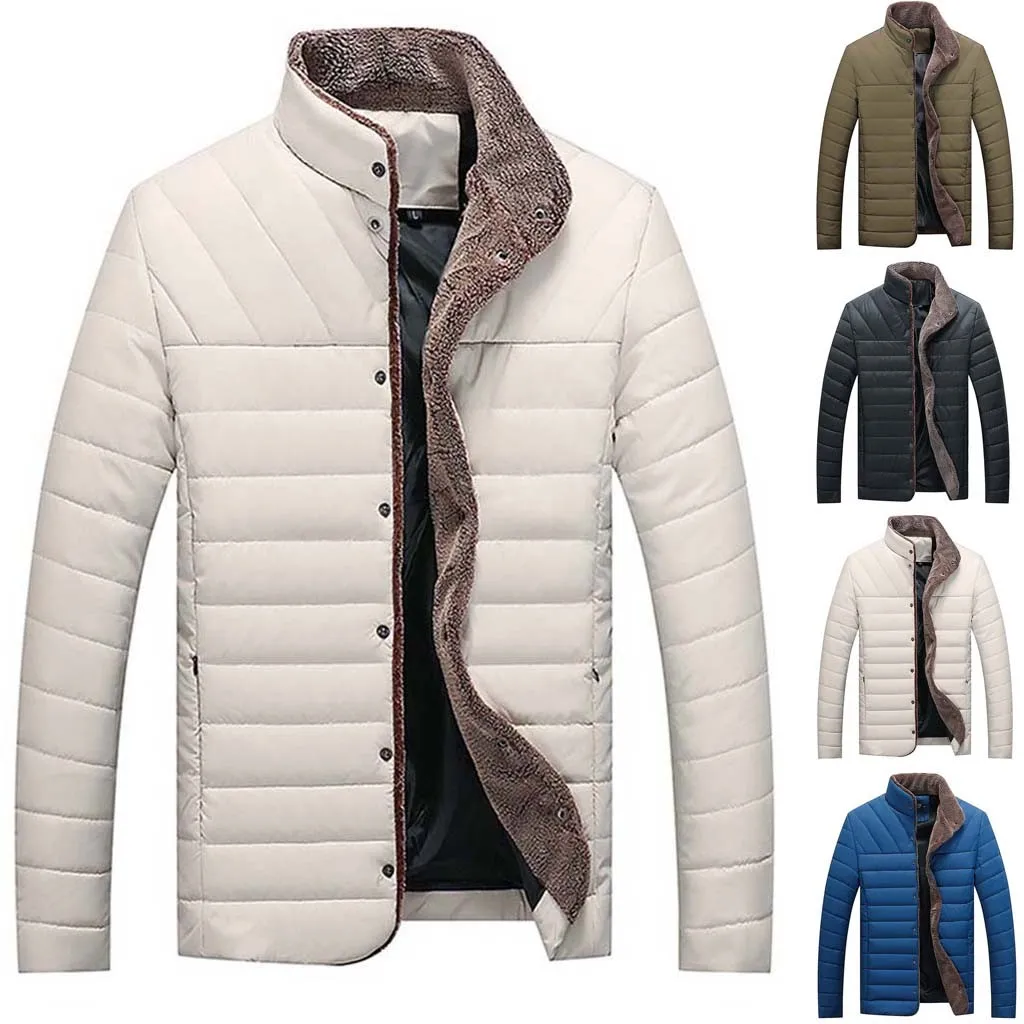 Мужская Повседневная зимняя однотонная теплая куртка с длинными рукавами на пуговицах стильный пиджак Зимние куртки Veste Homme Hiver Parka для